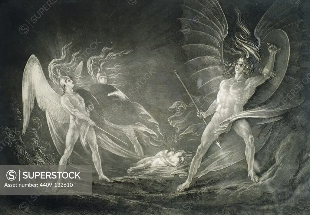 John Milton (1608-1674). British poet. Paradise Lost. 1658-1667. Satan tempts Eve in the dream. Engraving of John Martin (1789-1854).