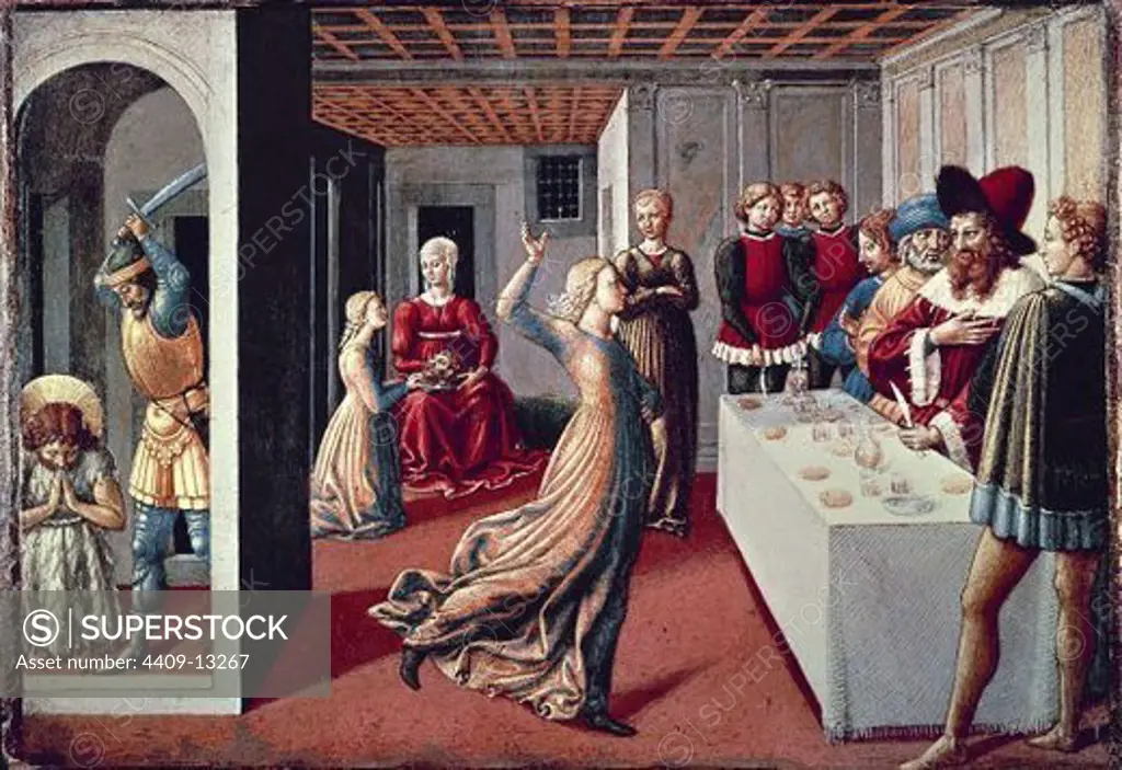 The Feast of Herod and the Beheading of Saint John the Baptist - 1461/62 - 23,8x34,5 cm - tempera on panel - Italian Renaissance. Author: GOZZOLI, BENOZZO. Location: NATIONAL GALLERY, WASHINGTON D. C., USA. Also known as: LA DANZA DE SALOME.