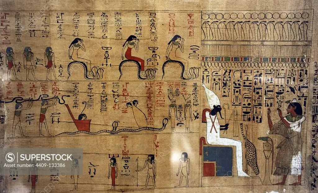 Book of what is in the netherworld (Amduat). Papyrus. Cursive hieroglyphic. Third Intermediate Period. 21st Dynasty. 1075-944 BC. Thebes. Neues Museum. Berlin. Germany.