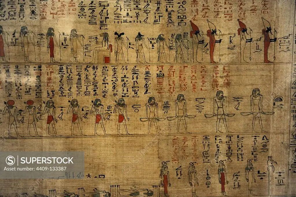 Book of what is in the netherworld (Amduat). Papyrus. Cursive hieroglyphic. Third Intermediate Period. 21st Dynasty. 1075-944 BC. Thebes. Neues Museum. Berlin. Germany.