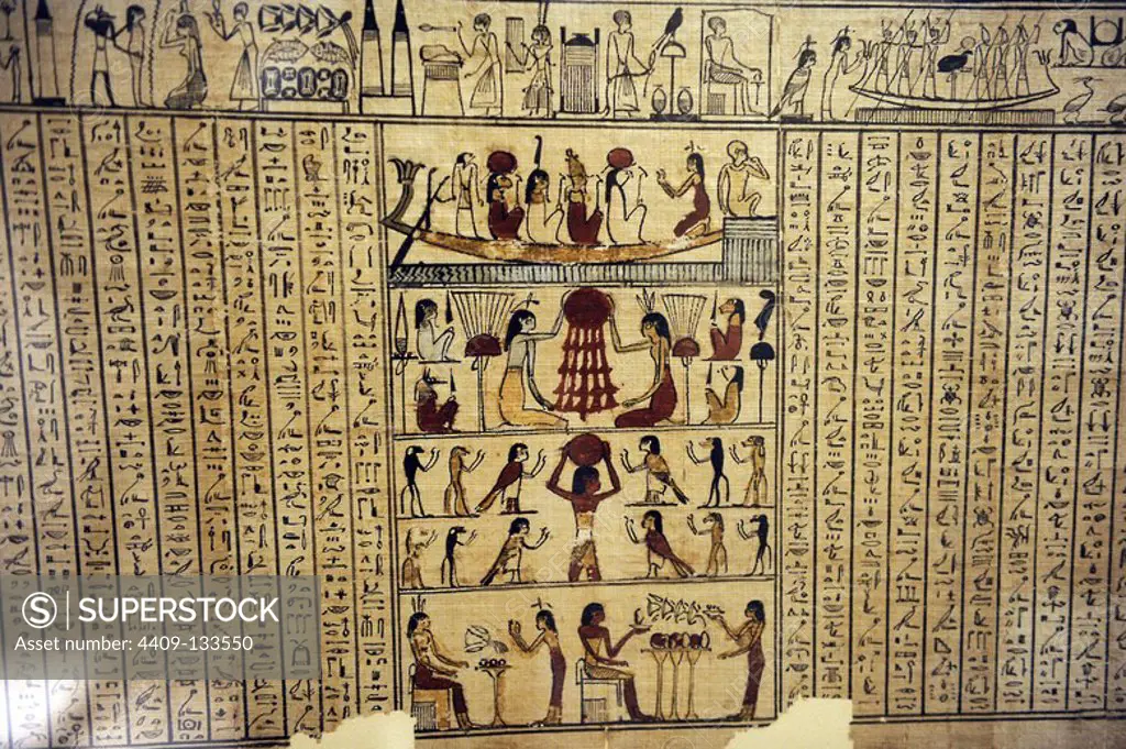 Book of the Death of the mistress Neferini. Papyrus. Cursive hieroglyphic. Ptolemaic Kingdom. 4th-1st century BC. Achmim, Egypt. Neues Museum. Berlin. Germany.