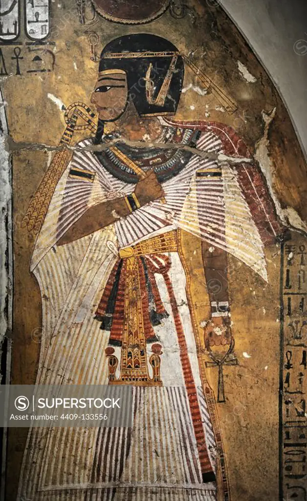 Pharaoh Amenhotep I. Painting on stucco. New Kingdom. 20th Dynasty. 1152-1145 BC. Thebes. Grave 359. Neues Museum. Berlin. Germany.