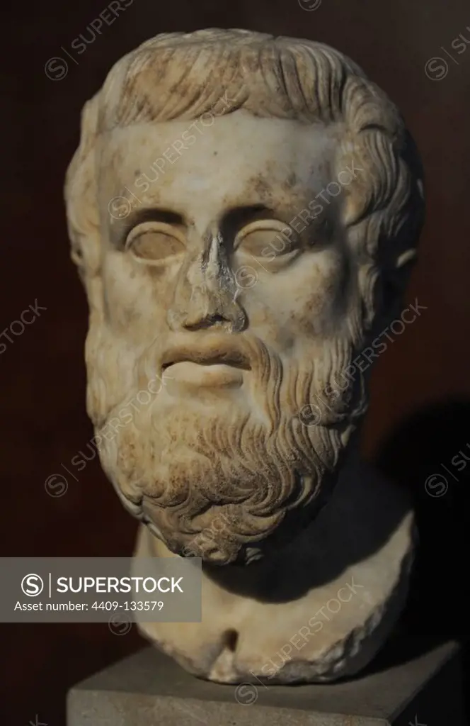 Sophocles (497-406 BC). Bust. Greek tragedian. Marble. Roman copy of 1st century after a greek original of 4th century BC. Neues Museum. Berlin. Germany.