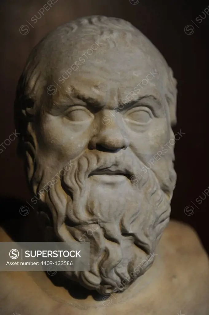 Socrates (470-399 BC). Athenian philosopher. Bust. Marble. Roman copy of 2nd century after a greek original of 4th century. Neues Museum. Berlin. Germany.