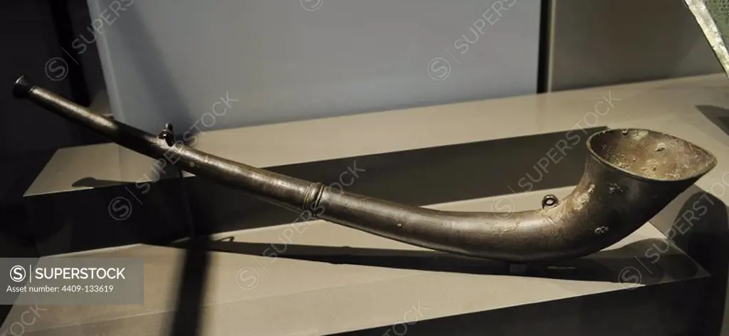 Roman trumpet. 2nd century AD. Bronze. From Hesse, Germany. Neues Museum (New Museum). Berlin. Germany.