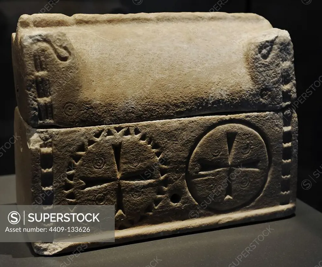 Byzantine Empire. Sarcophagus-shaped reliquary. 5th-6th centuries AD. Gypsum. From Apamea, Syria. Neues Museum (New Museum). Berlin. Germany.