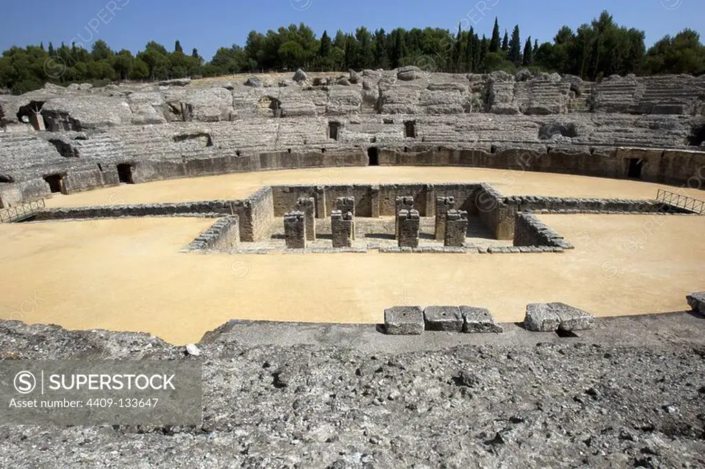 Spain. Italica. Roman city founded c. 206 BC. Amphitheatre. 117-138 BC. Andalusia.