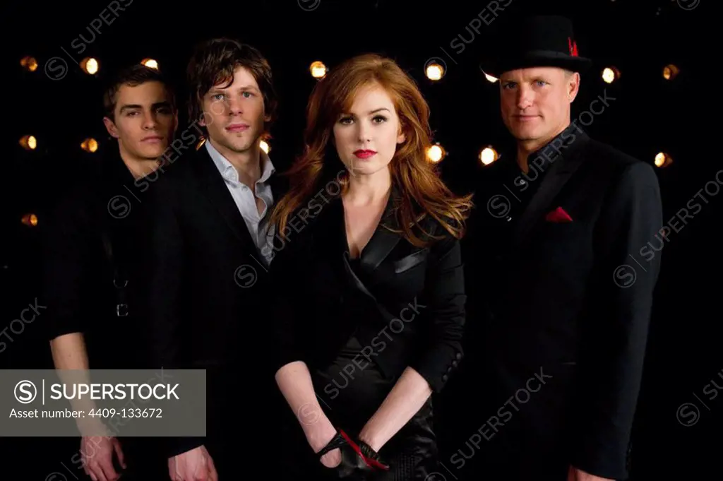 WOODY HARRELSON, ISLA FISHER, JESSE EISENBERG and DAVE FRANCO in NOW YOU SEE ME (2013), directed by LOUIS LETERRIER. Copyright: Editorial use only. No merchandising or book covers. This is a publicly distributed handout. Access rights only, no license of copyright provided. Only to be reproduced in conjunction with promotion of this film.