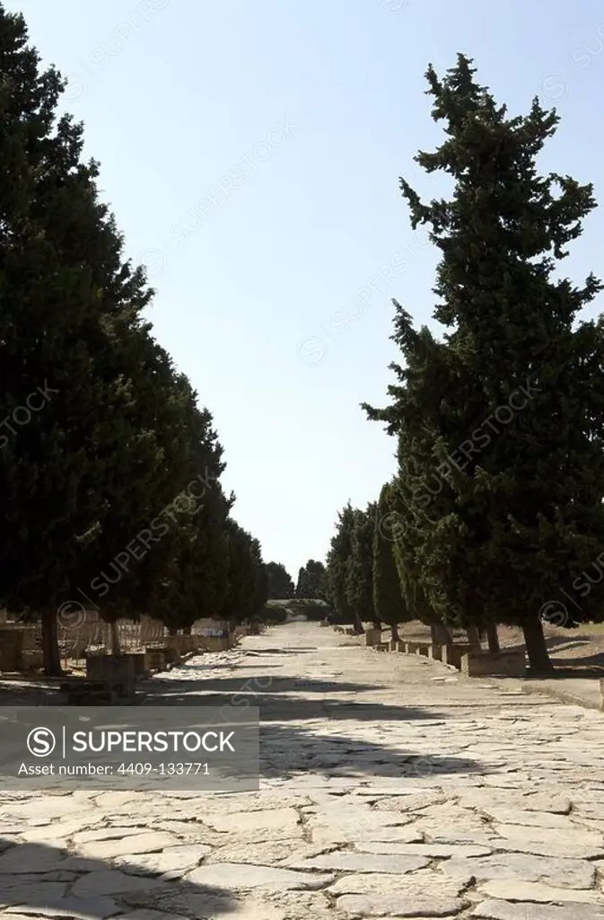 Spain. Italica. Roman city founded c. 206 BC. Roman road. Andalusia.