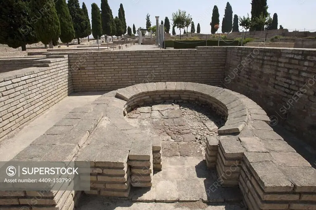 Spain. Italica. Roman city founded c. 206 BC. House of the Birds. Bread oven. Andalusia.