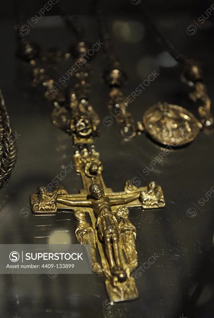 Bishop's Hoard from Halikko. 12th century. Pendant with a gilt crucifix. National Museum of Finland. Helsinki. Finland.