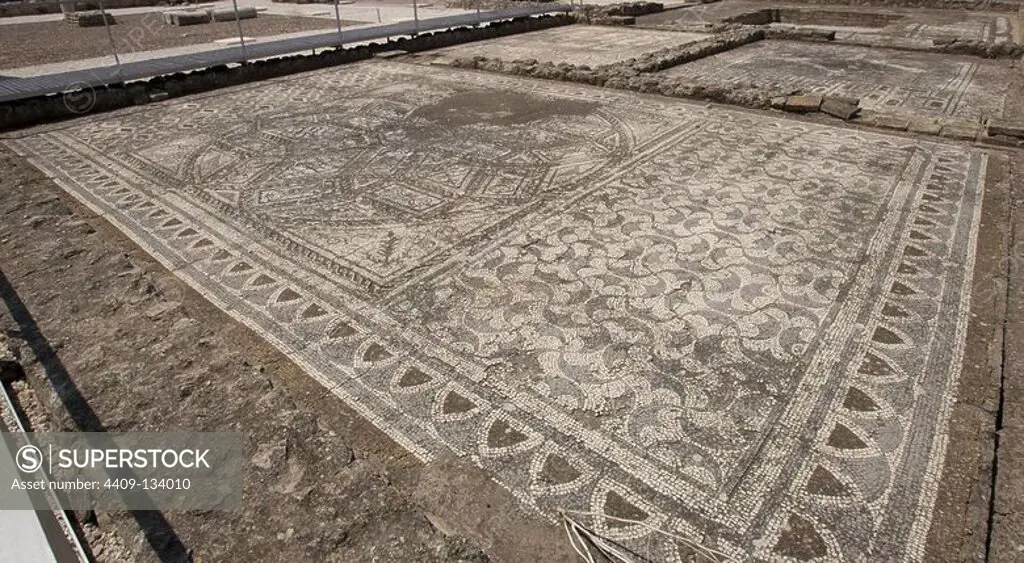 Spain. Italica. Roman city founded c. 206 BC. Ruins. Mosaic. Andalusia.