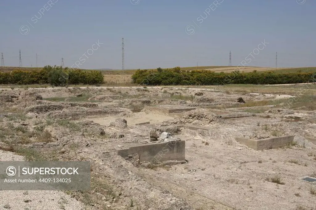 Spain. Italica. Roman city founded c. 206 BC. Thermae, Large Baths. Near Santiponce. Andalusia. Ruins.