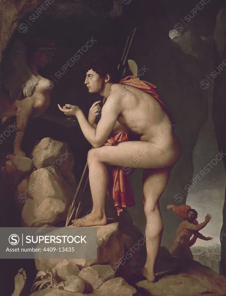 'Oedipus and the Sphinx', 1808, Oil on canvas, 189 x 144 cm. Author: JEAN AUGUSTE DOMINIQUE INGRES. Location: LOUVRE MUSEUM-PAINTINGS. France.