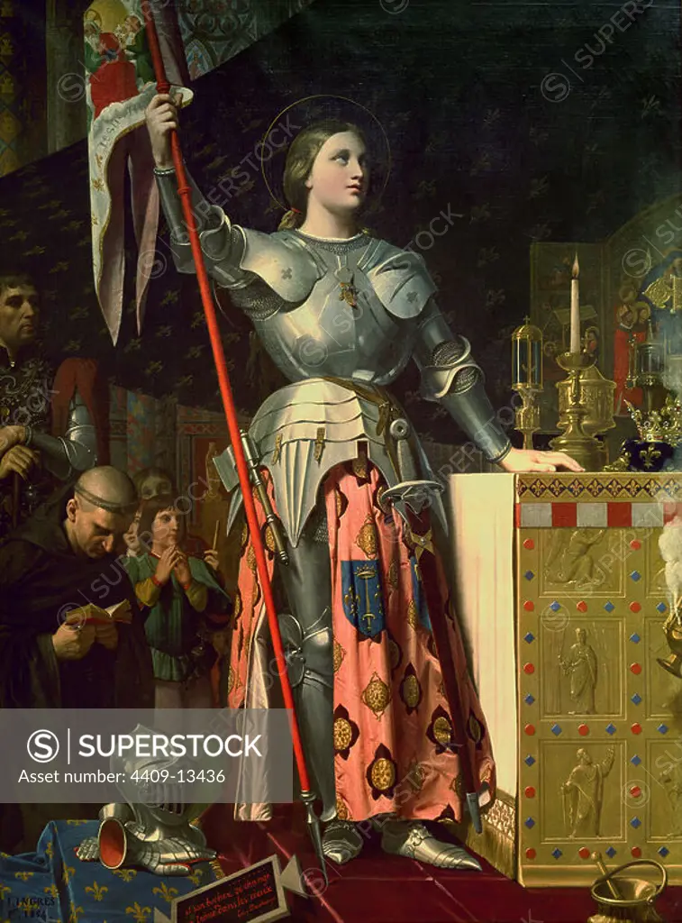 'Joan of Arc at the Coronation of Charles VII', 1854, Oil on canvas, 240 x 178 cm. Author: JEAN AUGUSTE DOMINIQUE INGRES. Location: LOUVRE MUSEUM-PAINTINGS. France. JOAN OF ARC. ORLEANS DONCELLA DE. JUANA DE ARCO.