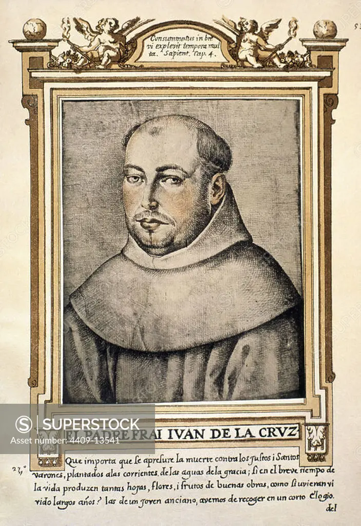FRAY JUAN DE LA CRUZ (1545/1582) - LIBRO DE RETRATOS DE ILUSTRES Y MEMORABLES VARONES - 1599. Author: FRANCISCO PACHECO. Location: BIBLIOTECA NACIONAL-COLECCION. MADRID. SPAIN.