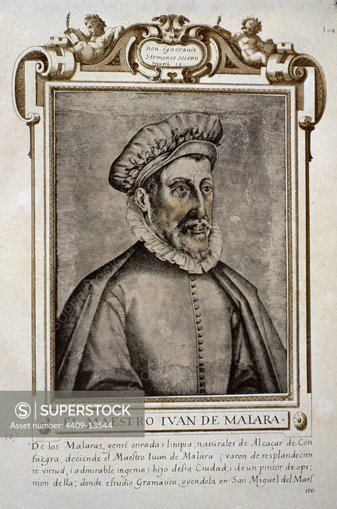 JUAN DE MAL LARA (1569/1617) - LIBRO DE RETRATOS DE ILUSTRES Y MEMORABLES VARONES - 1599. Author: FRANCISCO PACHECO. Location: BIBLIOTECA NACIONAL-COLECCION. MADRID. SPAIN.