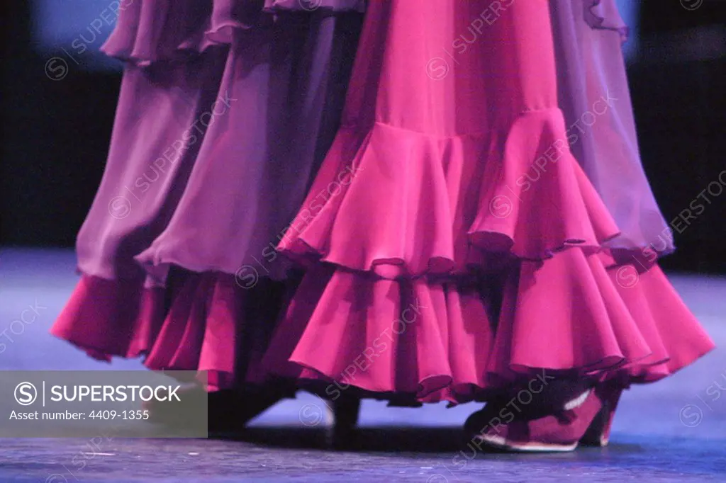 Photo detail of flamenco fuchsia shoes and skirt.
