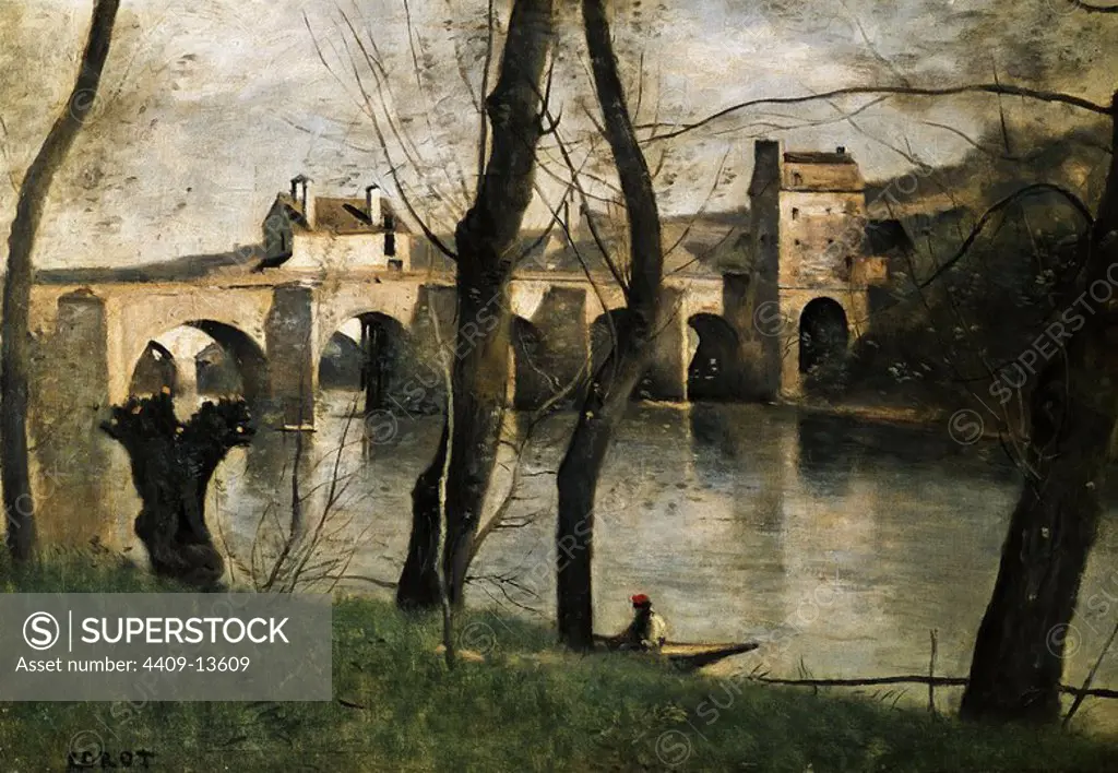 The Bridge at Mantes - 1868- 38,5x55,5 cm - oil on canvas. Author: JEAN BAPTISTE CAMILE COROT. Location: LOUVRE MUSEUM-PAINTINGS. France.