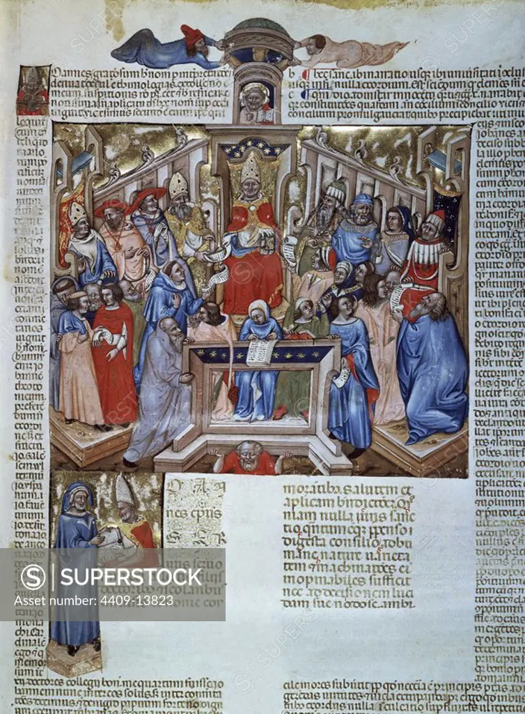 JUAN XXII - CLEMENTINAS CON ECLESIASTICO - MANUSCRITO ILUMINADO EN EL SIGLO XIV POR NICCOLO DA BOLOGNA NICCOLO (1325/1403). Author: BARTOLOMEO DA BRESCIA. Location: BIBLIOTECA NACIONAL-COLECCION. MADRID. SPAIN. JOHN XXII POPE.