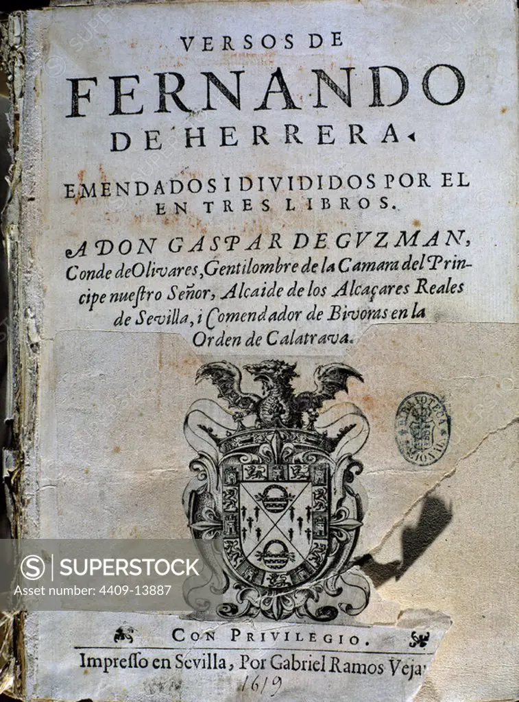 VERSOS. Author: HERRERA FERNANDO. Location: BIBLIOTECA NACIONAL-COLECCION. MADRID. SPAIN.