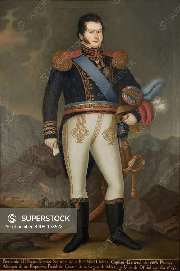 PORTRAIT OF BERNARDO O'HIGGINS (1776-1842) - CHILEAN GENERAL AND POLITICIAN - 19TH CENTURY. Author: MULATO GIL DE CASTRO JOSE. Location: MUSEO HISTORICO NACIONAL. Santiago. BERNARDO O'HIGGINS. OHIGGINS BERNARDO.