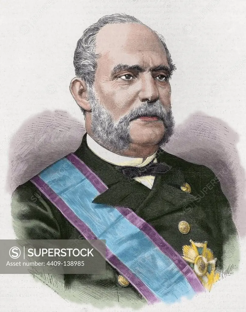 Juan Bautista Topete y Carballo (1821-1885). Spanish naval commander and politician. Engraving in The Spanish and American Illustration, 1885. Colored.