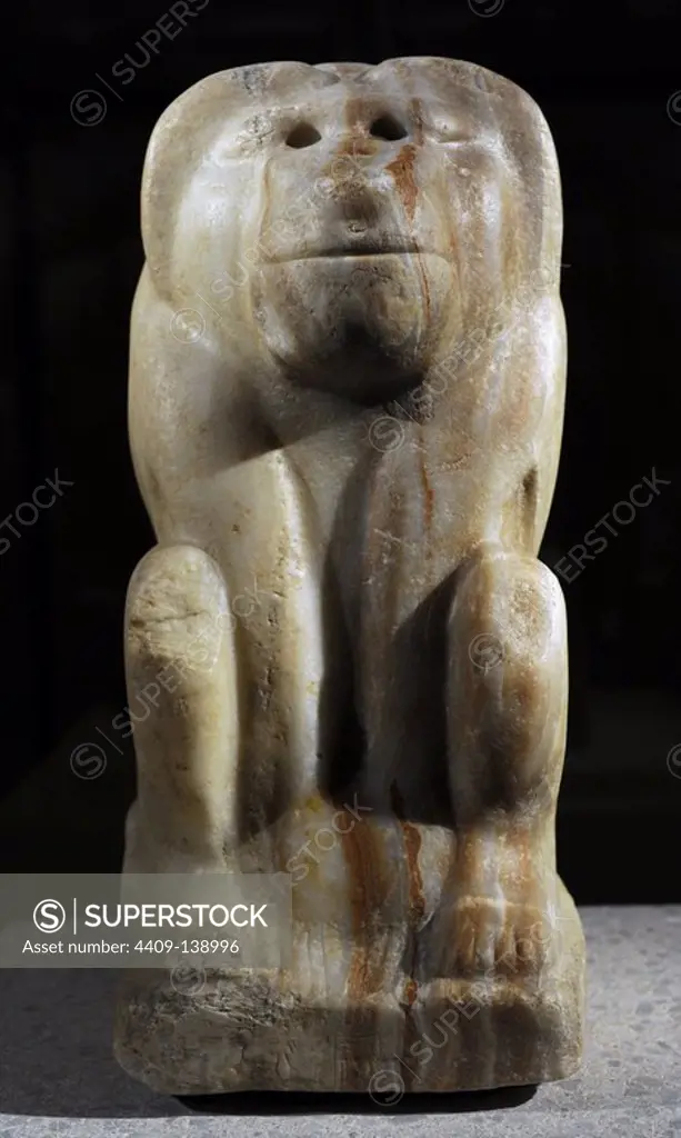 Baboon. Seated figure with the cartouche of King Narmer. Dynasty I. Early Dynastic Period. 3000 BC. Calcite and alabaster. Neues Museum. Berlin. Germany.