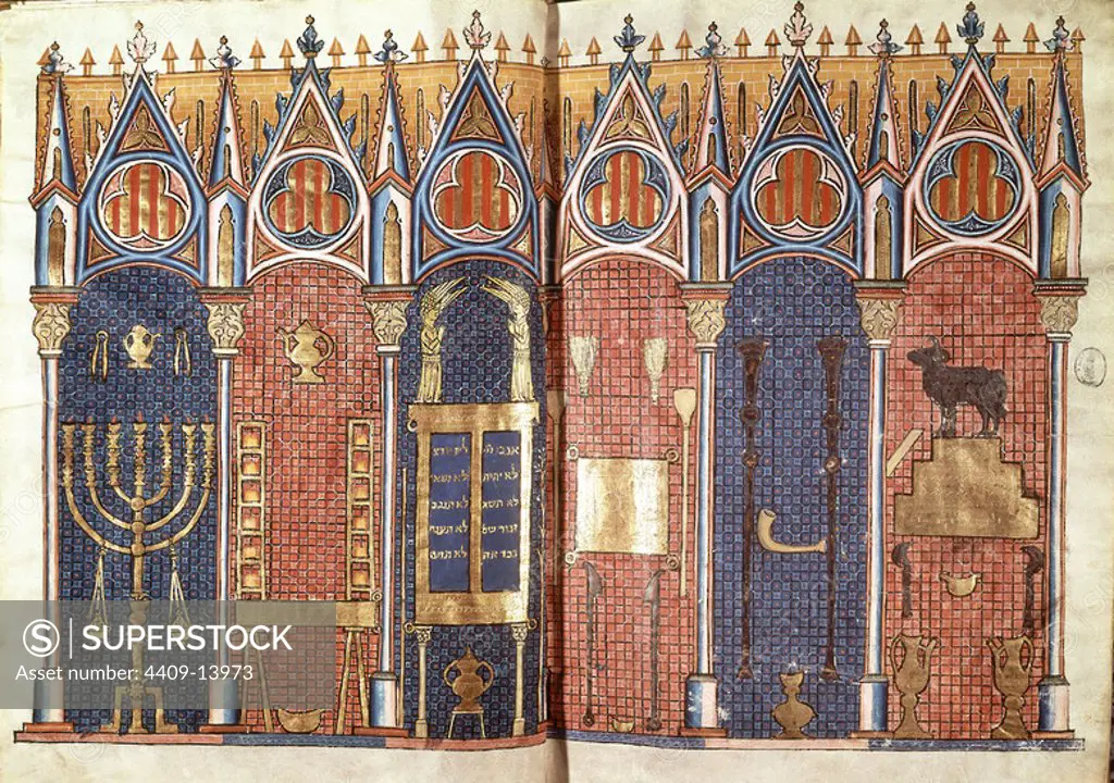 Illustration of the Temple of Solomon, from Historia Scholastica (Scholastic History) - vellum. Author: PETRUS COMESTOR. Location: BIBLIOTECA NACIONAL-COLECCION. MADRID. SPAIN.