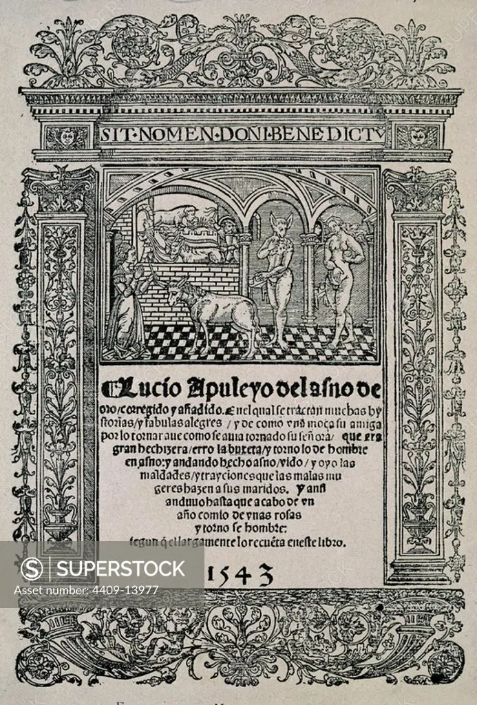 PORTADA DE EL ASNO DE ORO EDITADA EN 1543. Author: APULEYO LUCIO.