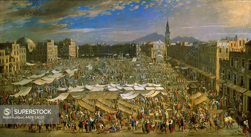The Market at Naples - 18th century - oil on canvas. Author: GARGIULO DOMENICO MICCO SPADARO. Location: PALACIO PILATOS. Sevilla. Seville. SPAIN.