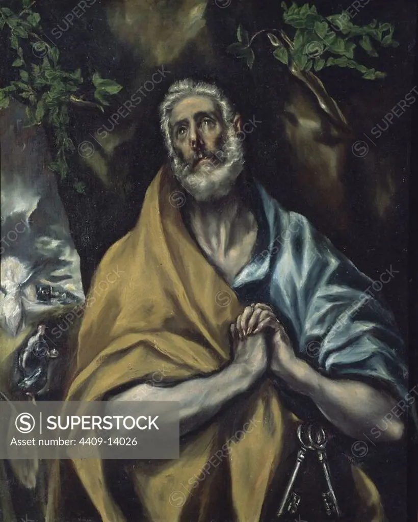 The Repentant St. Peter - 1585/90 - 106x88 cm - oil on canvas. Author: EL GRECO. Location: HOSPITAL DE TAVERA / MUSEO DUQUE DE LERMA. Toledo. SPAIN. APOSTLE PETER.