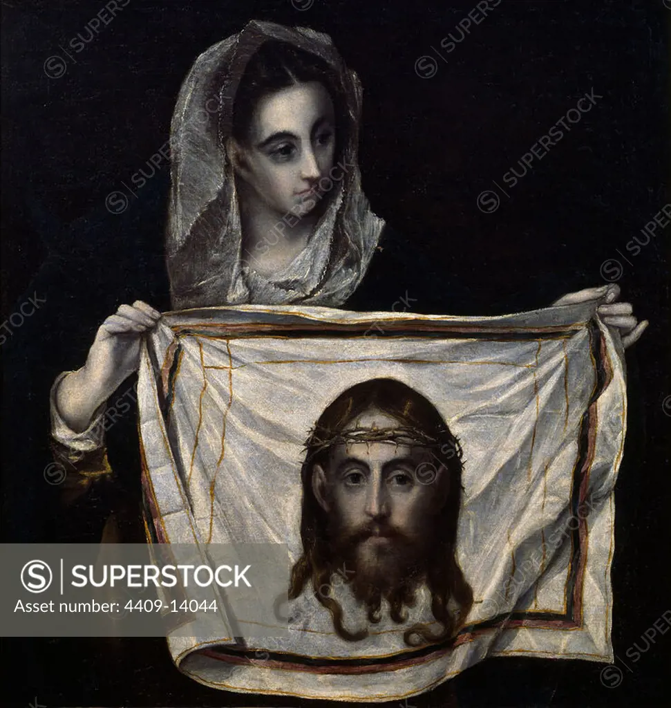 St.Veronica with the Holy Shroud - 1577/80 - 91x84 cm - oil on canvas. Author: EL GRECO. Location: MUSEO HOSPITAL DE SANTA CRUZ. Toledo. SPAIN.