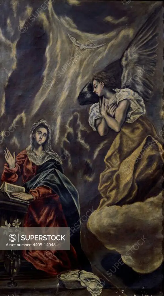 The Annunciation - 1603-1607 - 152x99 - oil on canvas - Mannerism. Author: EL GRECO. Location: MUSEO HOSPITAL DE SANTA CRUZ. Toledo. SPAIN. ARCHANGEL GABRIEL. VIRGIN MARY. ESPIRITU SANTO.
