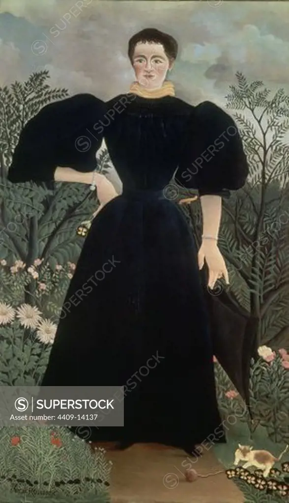 Portrait of a Woman - ca. 1895/97 - 198x115 cm - oil on canvas. Author: ROUSSEAU HENRI EL ADUANERO. Location: MUSEUM OF MODERN ART (FRANKFURT), PARIS, FRANCE. Also known as: LA MUJER DEL ARTISTA.
