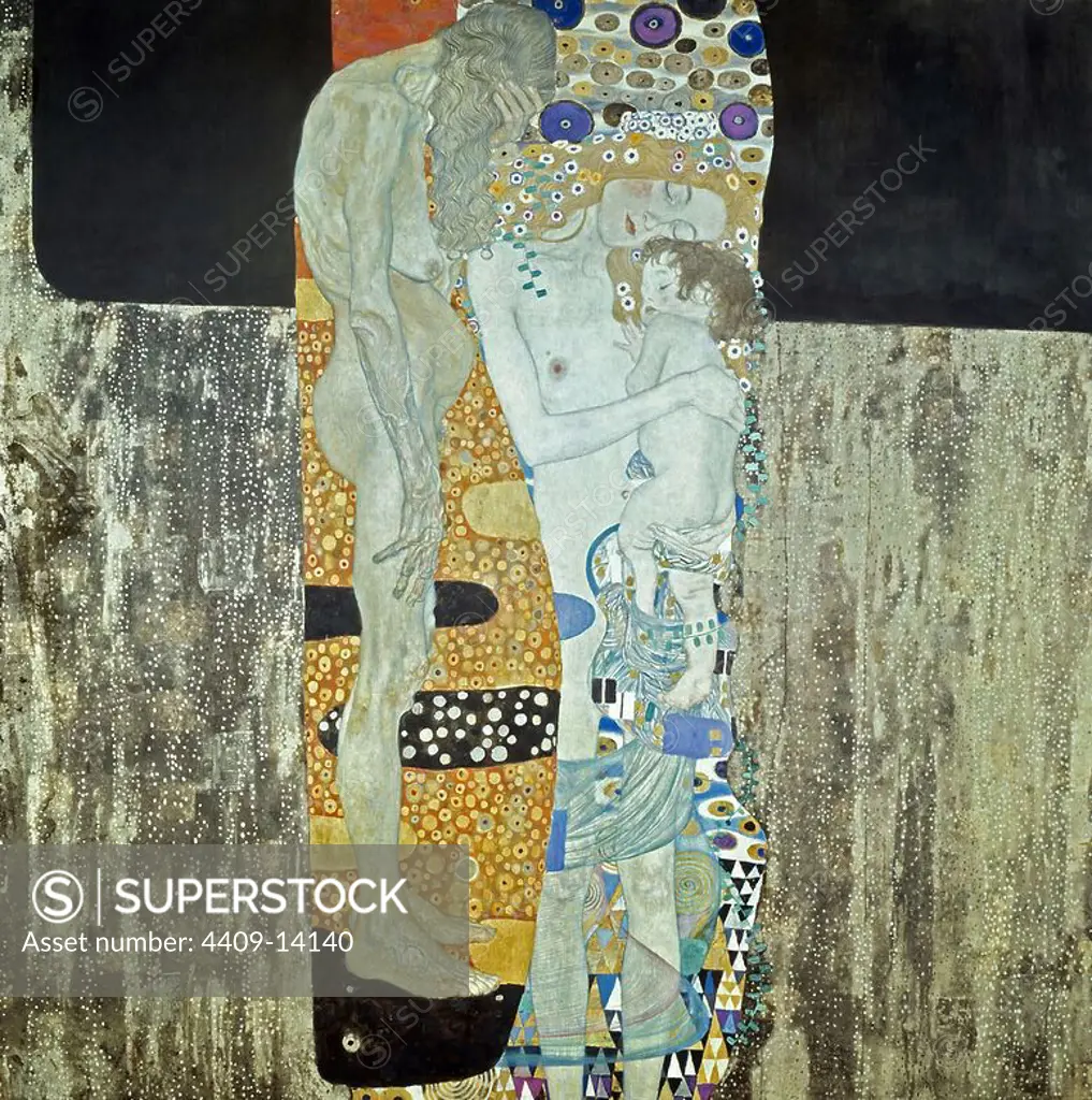 'The Three Ages of Woman', 1905, Oil on canvas, 180 x 180. Author: GUSTAV KLIMT. Location: MUSEE NATIONAL D'ART MODERNE. Rome. ITALIA.