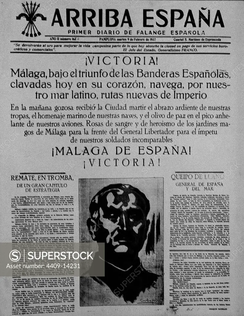 PERIODICO ARRIBA ESPAÑA- 9/2/1937-TOMA DE MALAGA. Location: HEMEROTECA MUNICIPAL. MADRID.