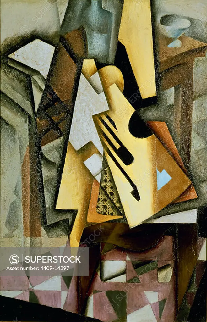 Guitar on a Chair - 20th century - oil on canvas. Author: JUAN GRIS. Location: PRIVATE COLLECTION. Nación.