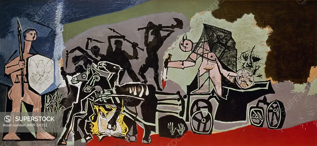 The War, 1952 - oil on canvas. Author: PABLO PICASSO. Location: MUSEO-CASTILLO DE VALLAURIS. VALLAURIS. France.
