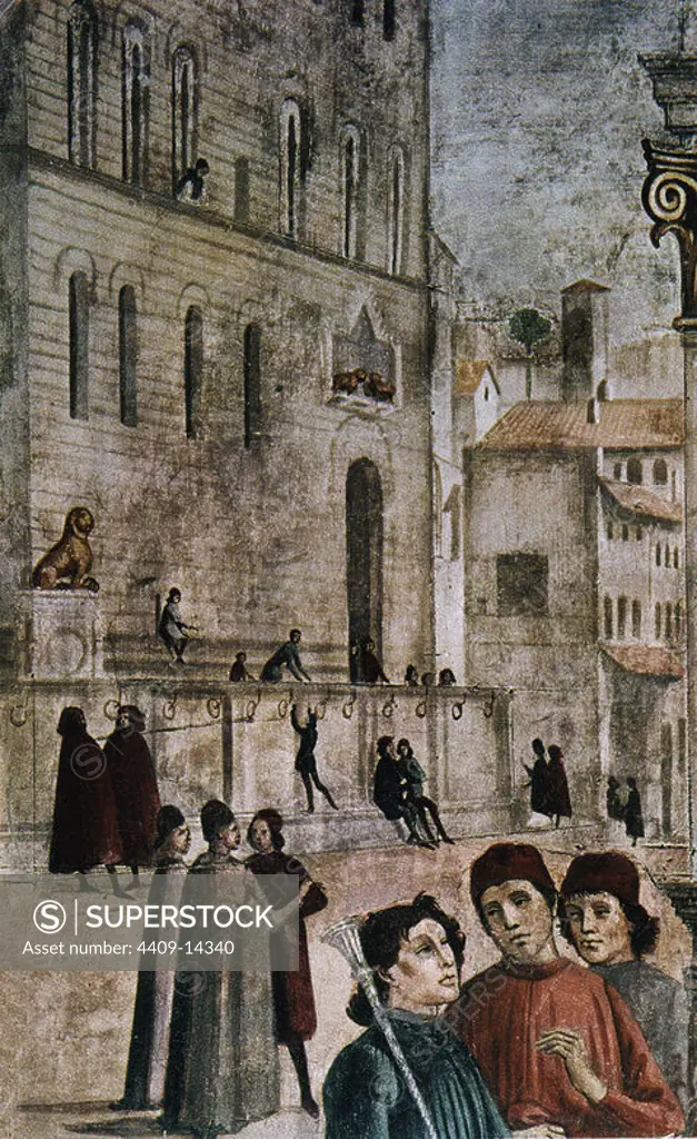 R-ESCENA DE VIDA FLORENTINA. Author: DOMENICO GHIRLANDAIO (1449-1494) BIGORDI CURRADI. Location: IGLESIA DE SANTA TRINIDAD. Florenz. ITALIA.