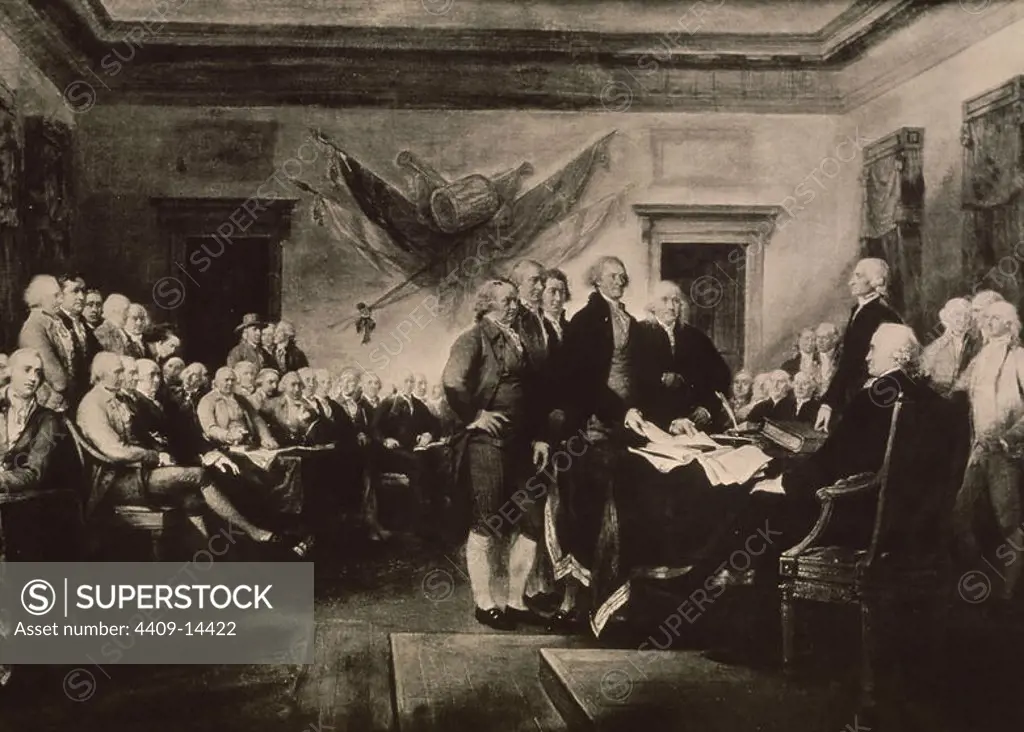 Signing the Declaration of Independence, 4th July 1776 - 1819. Author: JOHN TRUMBULL. Location: Capitolio. WASHINGTON D. C.