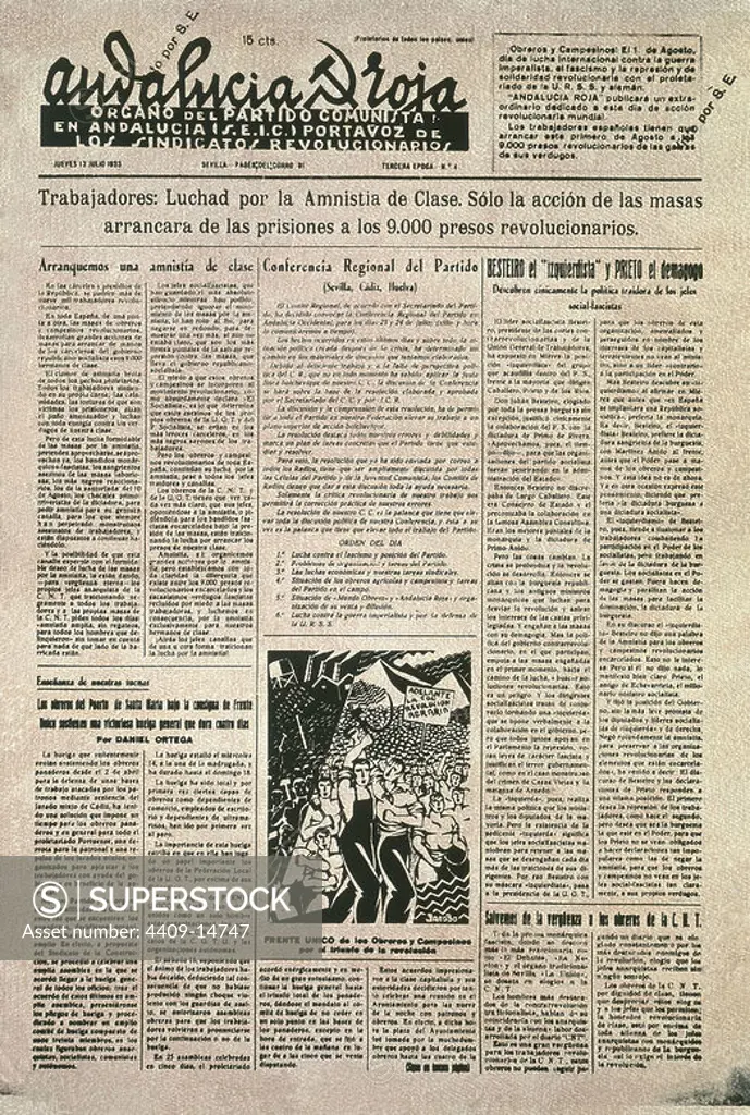 PERIODICO"ANDALUCIA ROJA" HUELGA GENERAL POR LA LUCHA POR LA AMNISTIA DE CLASES13/7/1933. Location: HEMEROTECA MUNICIPAL. MADRID.