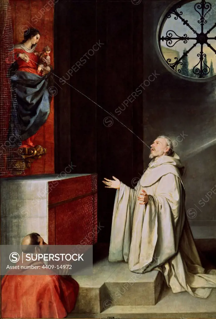 St. Bernard and the Virgin - 17th century - oil on canvas - 267 x 185 cm - Spanish Baroque - NP 3134. Author: ALONZO CANO. Location: MUSEO DEL PRADO-PINTURA. MADRID. SPAIN. VIRGIN MARY. VIRGEN DE LA LECHE.