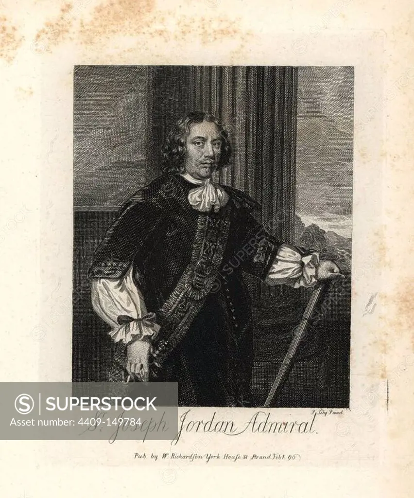 Sir Joseph Jordan, Admiral, 1672. Engraved from a scarce print by R. Tompson from a portrait by Sir Peter Lely. Copperplate engraving from Richardson's "Portraits illustrating Granger's Biographical History of England," London, 17921812. Published by William Richardson, printseller, London. James Granger (17231776) was an English clergyman, biographer, and print collector.