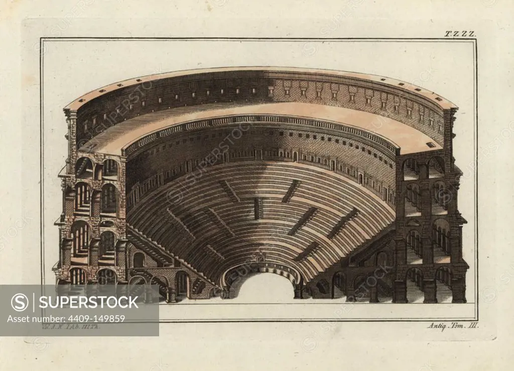 Interior of a Roman ampitheatre. Handcoloured copperplate engraving from Robert von Spalart's "Historical Picture of the Costumes of the Principal People of Antiquity and of the Middle Ages," Chez Collignon, Metz, 1810.