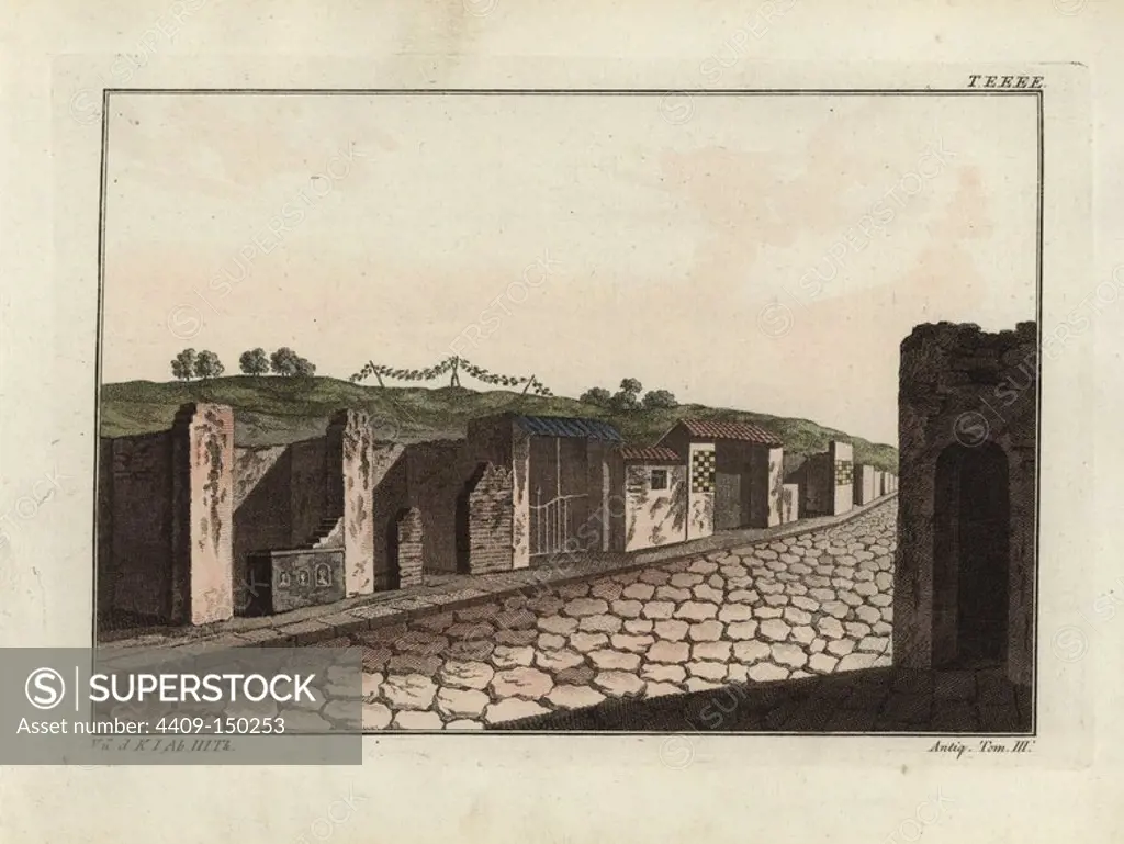 Street in Pompeii. Handcoloured copperplate engraving from Robert von Spalart's "Historical Picture of the Costumes of the Principal People of Antiquity and of the Middle Ages," Chez Collignon, Metz, 1810.