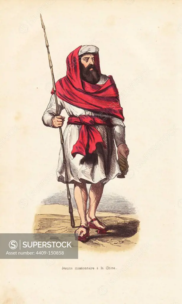Jesuit missionary in China. Handcoloured woodcut by Mercier from Auguste Wahlen's "Moeurs, Usages et Costumes de tous les Peuples du Monde," Librairie Historique-Artistique, Brussels, 1845. Wahlen was the pseudonym of Jean-Francois-Nicolas Loumyer (1801-1875), a writer and archivist with the Heraldic Department of Belgium.