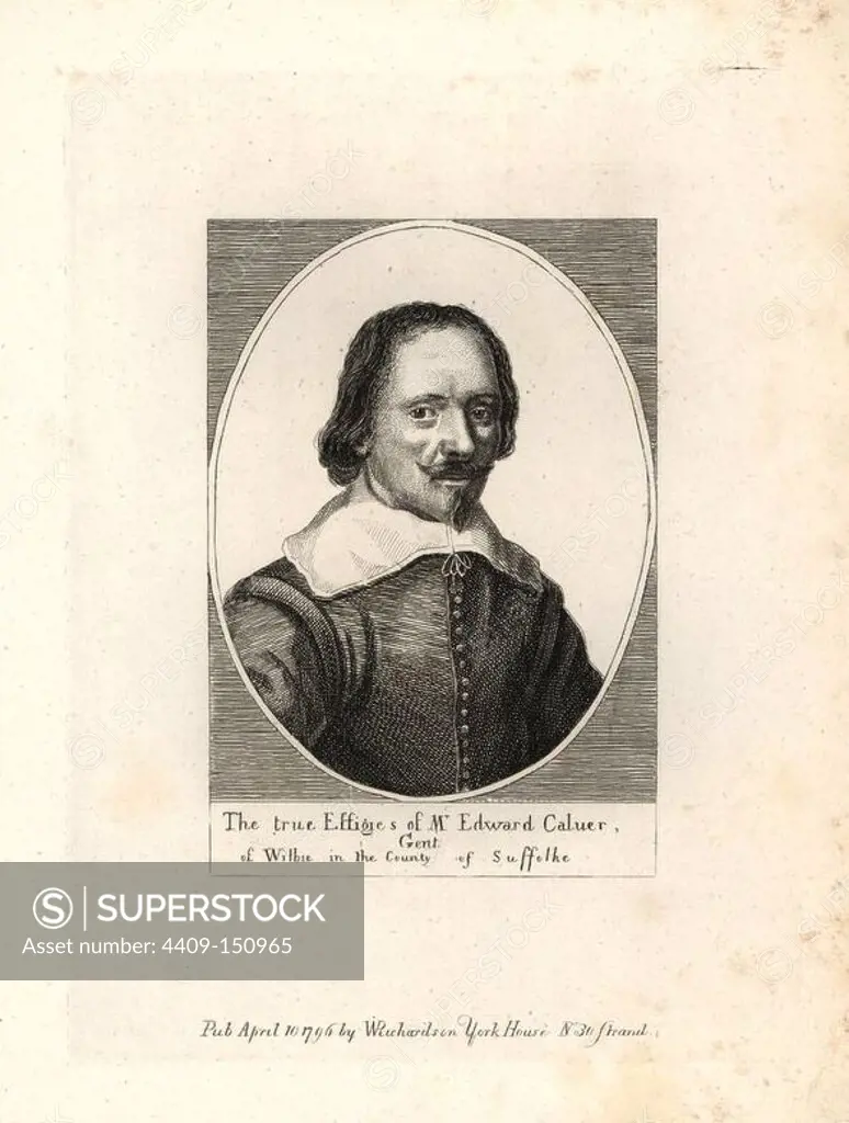 Edward Calver, of Wilbie, Suffolk. Roundhead and poet. He was a supporter of the parliamentary side in the English Civil War, and published various poems on the state of England in the 1640s. From a rare print by Wenceslas Hollar, 1644.