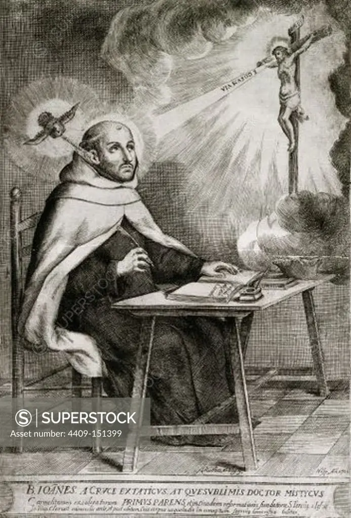 Saint John of the CrossCRUZ, San Juan de la (Fontiveros, 1542-Ubeda, 1591). Religioso y escritor español, gran representante de la mística. Creador del colegio de Alcalá de Henares. Grabado.