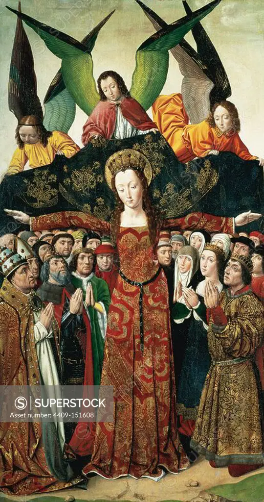The Virgin of Mercy. Panel painting. 15th century. Altarpiece from the Convent of Saint Clare, Palencia. National Archaeological Museum. Madrid. Spain.